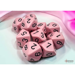 CHX25264 Pink Pastel Dice with Black Numbers D10 Aprox 16mm (5/8in) Set of 10 (ONLINE ORDER ONLY)