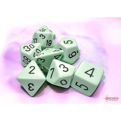 CHX25465 Green Pastel Dice with Black Numbers 16mm (5/8in) Set of 7 Dice (ONLINE ORDER ONLY)