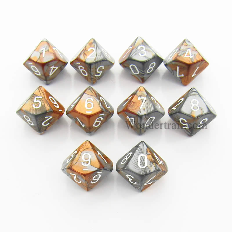 CHX26224 Copper Steel Gemini Dice White Numbers D10 16mm Pack of 10 (ONLINE ORDER ONLY)