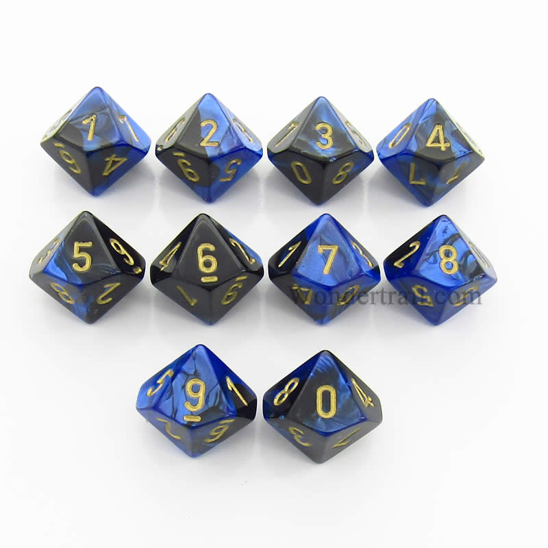 CHX26235 Black Blue Gemini Dice Gold Numbers D10 16mm Pack of 10 (ONLINE ORDER ONLY)