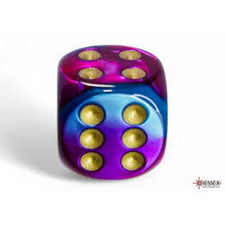 CHX26649 Purple and Teal Gemini Dice with Gold Pips D6 16mm (5/8in) Pack of 12 Dice (ONLINE ORDER ONLY)