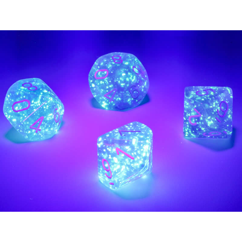 CHX27377 Purple Borealis Dice Luminary White Numbers D10 16mm (5/8in) Pack of 10 (ONLINE ORDER ONLY)