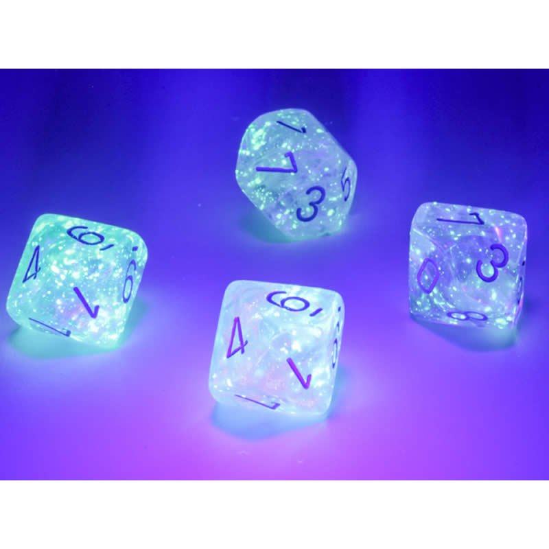 CHX27381 Icicle Borealis Dice Luminary Light Blue Numbers D10 16mm (5/8in) Pack of 10 Chessex (ONLINE ORDER ONLY)