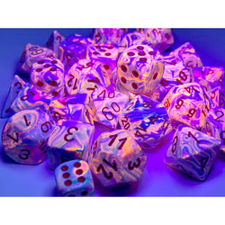 CHX27539 Pop Art Festive Dice with Red Numbers 16mm (5/8in) Set of 7 (ONLINE ORDER ONLY)