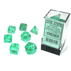 CHX27575 Light Green Borealis Dice Luminary Gold Numbers 16mm (5/8in) Set of 7 (ONLINE ORDER ONLY)
