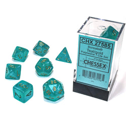 CHX27585 Teal Borealis Dice Luminary with Gold Numbers 16mm (5/8in) Set of 7 (ONLINE ORDER ONLY)