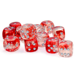 CHX27754 Red Nebula Luminary Dice Silver Pips D6 16mm (5/8in) Pack of 12 (ONLINE ORDER ONLY)