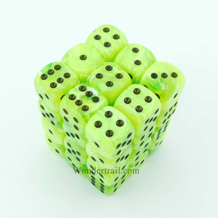 CHX27830 Bright Green Vortex Dice Black Pips D6 12mm (1/2in) Pack of 36 (ONLINE ORDER ONLY)