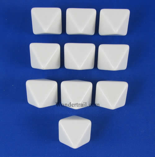 CHX29033 White Blank Dice with No Pips D8 16mm (5/8in) Pack of 10