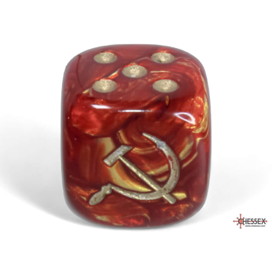 CHX29063 Scarlet Scarab Soviet Union War Dice with Gold Colored Pips 16mm (5/8in) Pack of 12 (ONLINE ORDER ONLY)