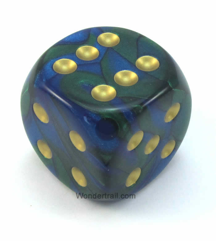CHXDG5036 Blue Green Gemini Die Gold Pips D6 50mm (1.97in) Pack of 1 (ONLINE ORDER ONLY)