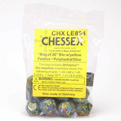 CHXLE884 Rio Festive Dice with Yellow Numbers 16mm (5/8in) Pack of 20 (ONLINE ORDER ONLY)