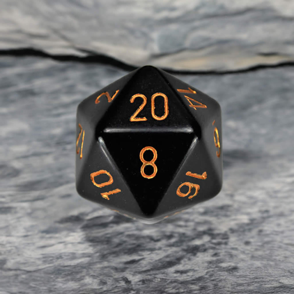 CHXXQ2028 Black Opaque Die Gold Numbers D20 34mm (1.34in) Pack of 1 (ONLINE ORDER ONLY)