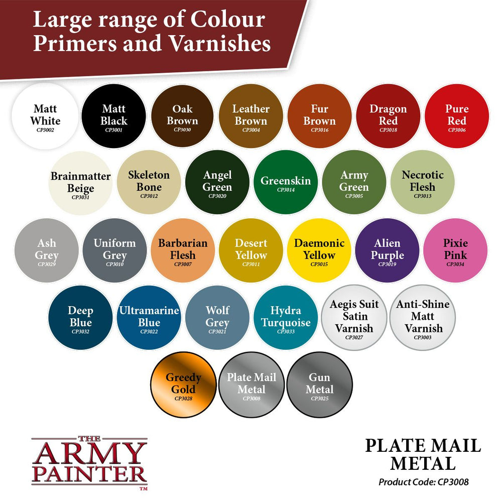 Army Painter Colour Primer: Plate Mail Metal (ONLINE ORDER ONLY)