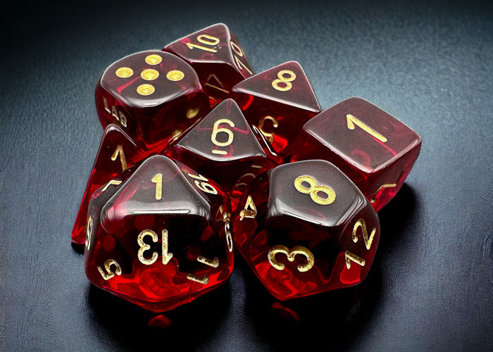 Translucent Polyhedral Crimson/gold 7-Die Set (with bonus die) (Online Only)