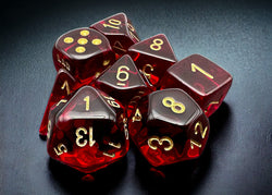 Translucent Polyhedral Crimson/gold 7-Die Set (with bonus die) (Online Only)