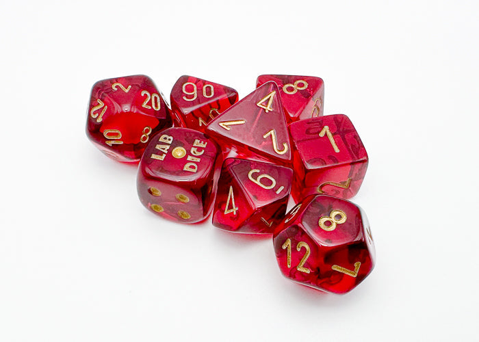 Translucent Polyhedral Crimson/gold 7-Die Set (with bonus die) (Online Only)