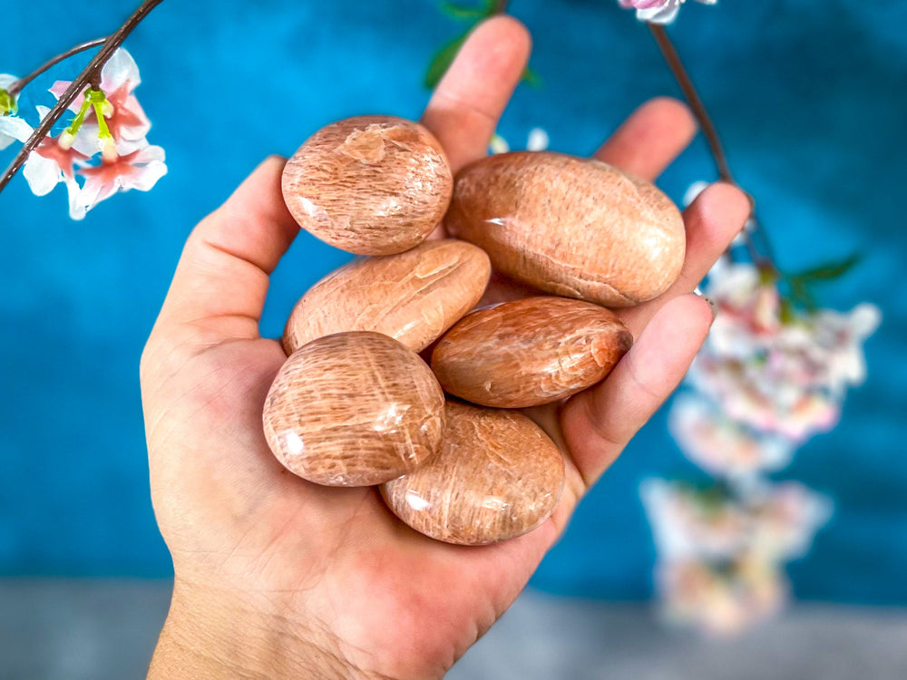 Peach Moonstone Palm Stone, Ethically Sourced Crystals (ONLINE ORDER ONLY)