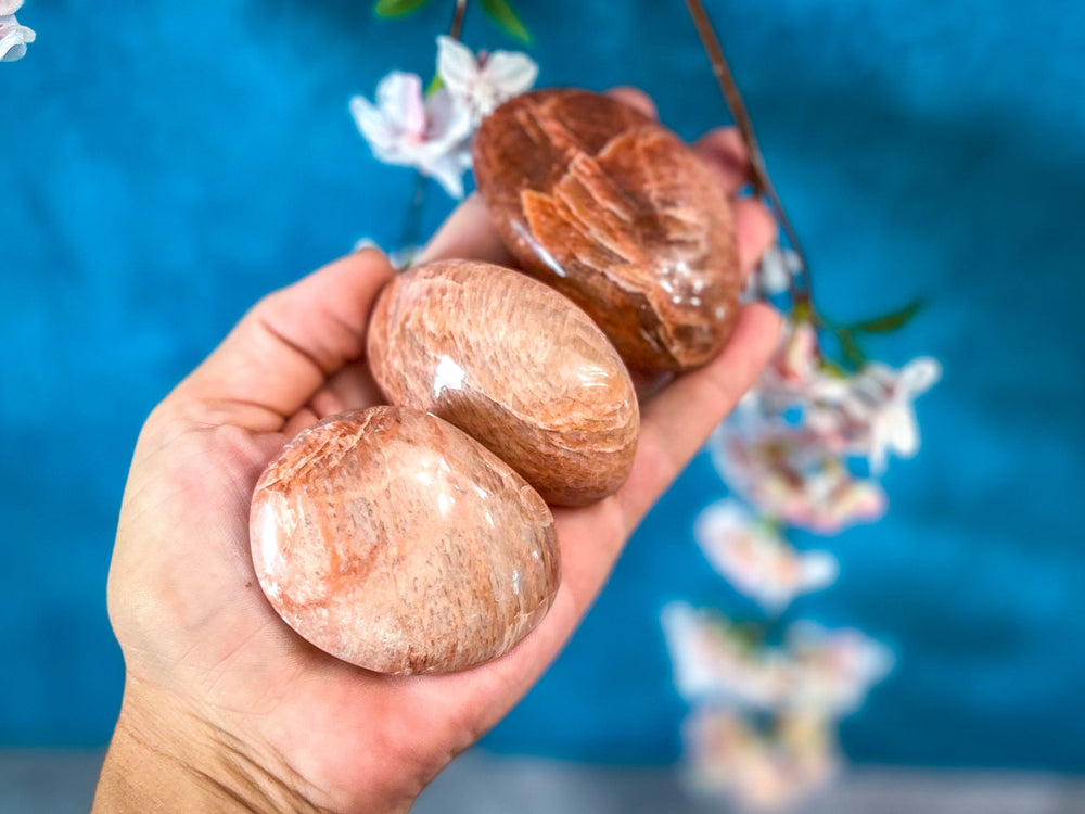 Peach Moonstone Palm Stone, Ethically Sourced Crystals (ONLINE ORDER ONLY)