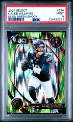 Graded 2024 Panini Select Caleb Williams #216 /499 Neon Green Shock Rookie RC Football Card PSA 9 Mint