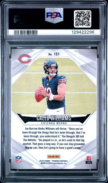 Graded 2024 Panini Phoenix Caleb Williams #151 Lazer Rookie RC Football Card PSA 10 Gem Mint