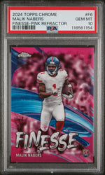 Graded 2024 Topps Chrome Malik Nabers #F6 Finesse Pink Refractor Rookie RC Football Card PSA 10 Gem Mint (ONLINE ORDER ONLY)