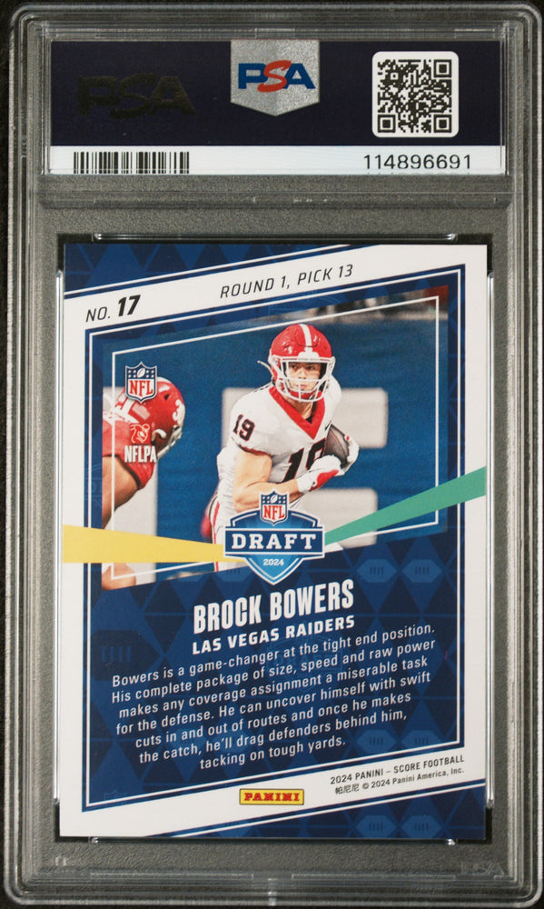 Graded 2024 Panini Score Brock Bowers #17 NFL Draft Rookie RC Football Card PSA 10 Gem Mint (ONLINE ORDER ONLY)