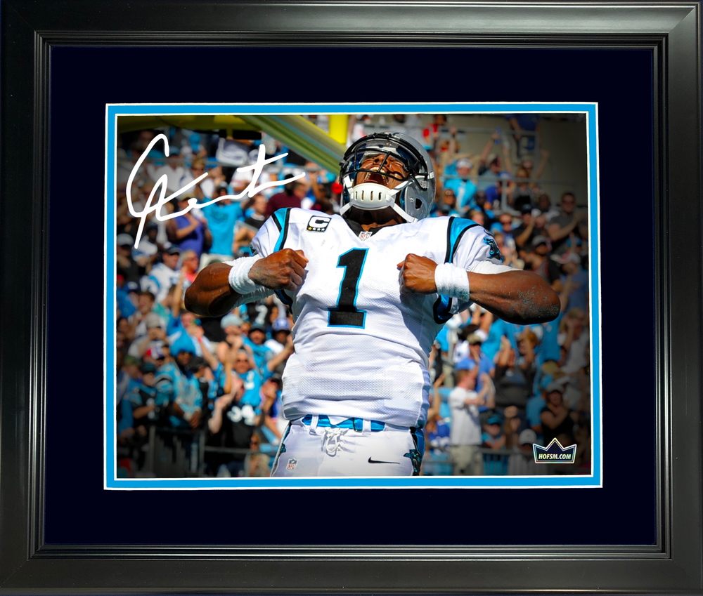 Framed Cam Newton Facsimile Laser Engraved Signature Auto Carolina Panthers 11"x14" Football Photo HOFSM Holo (ONLINE ORDER ONLY)