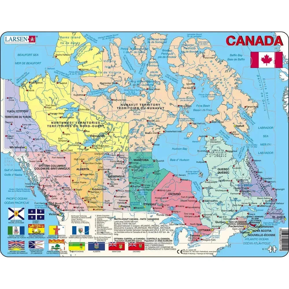 Canada Map 48 Piece Tray Jigsaw Puzzle Larsen (ONLINE ORDER ONLY)