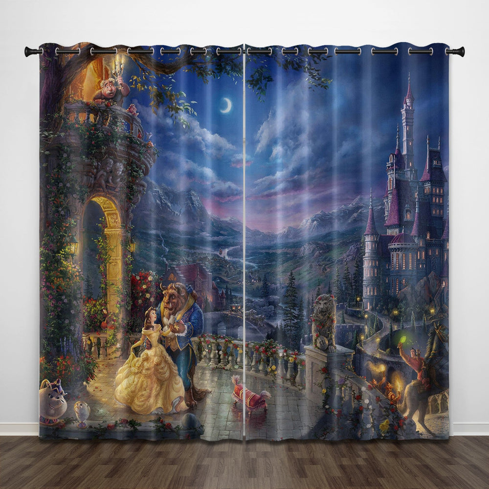 Cartoon Beauty and the Beast Curtains Pattern Blackout Window Drapes (Online Order Only)