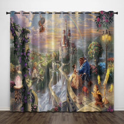 Cartoon Beauty and the Beast Curtains Pattern Blackout Window Drapes (Online Order Only)