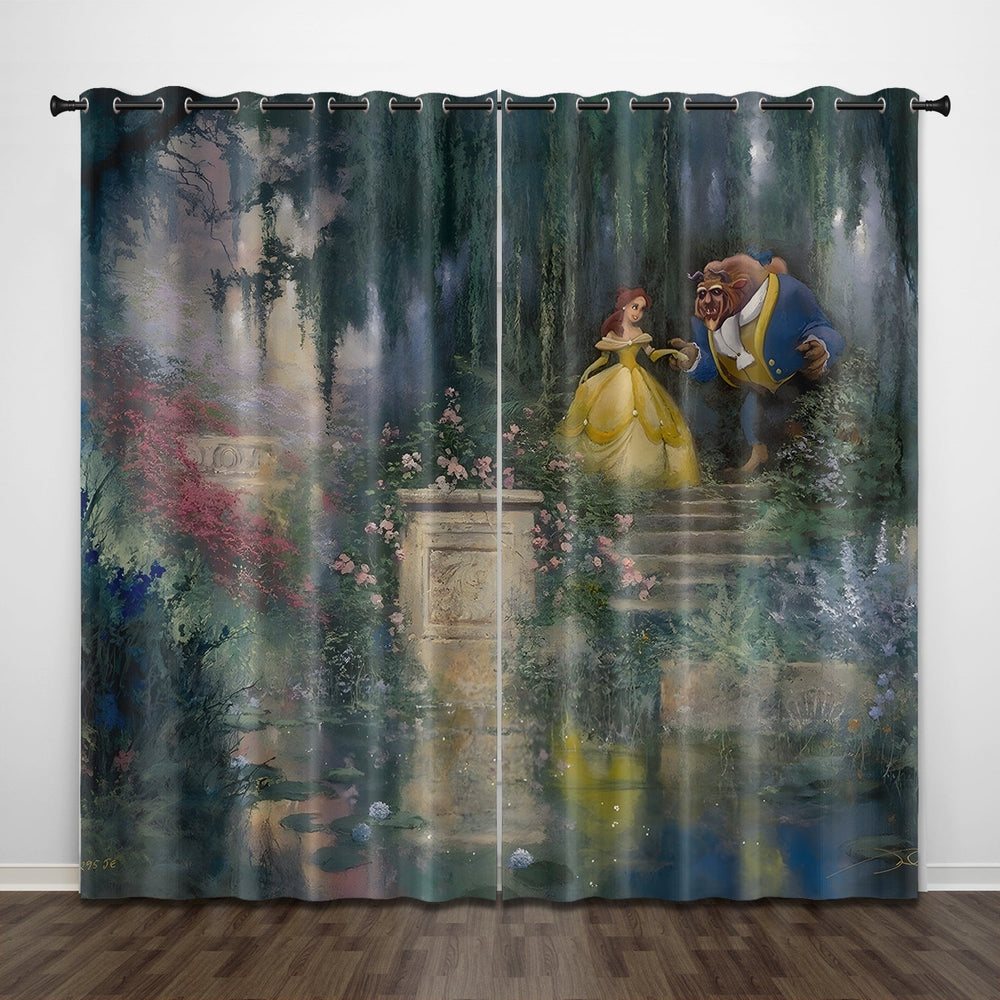 Cartoon Beauty and the Beast Curtains Pattern Blackout Window Drapes (Online Order Only)