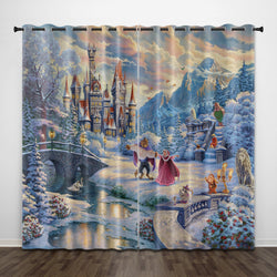 Cartoon Beauty and the Beast Curtains Pattern Blackout Window Drapes (Online Order Only)