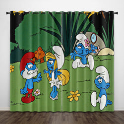 Cartoon The Smurfs Curtains Pattern Blackout Window Drapes (Online Order Only)