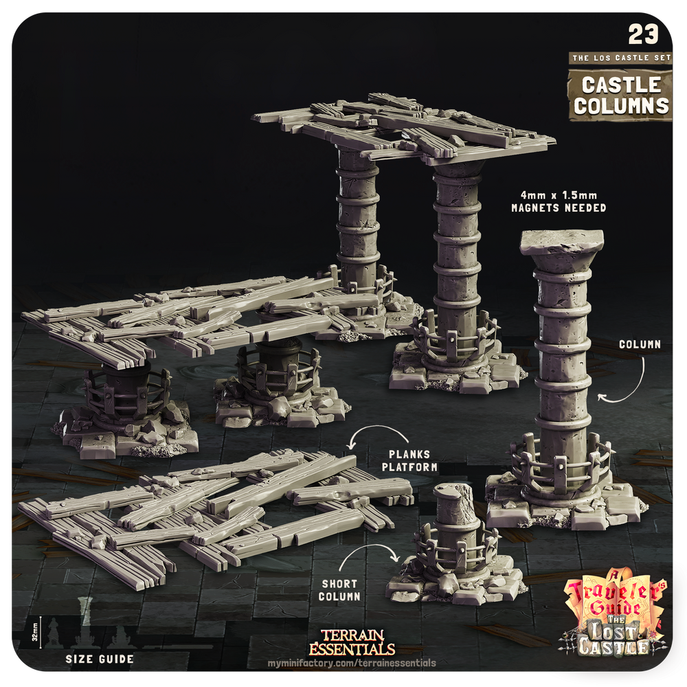 3D Printed Cast n Play Modular Columns The Lost Castle Terrain Set 28mm 32mm D&D (Online Only)