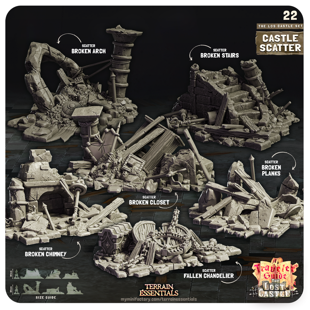 3D Printed Cast n Play Castle Scatter The Lost Castle Terrain Set 28mm 32mm D&D (Online Only)