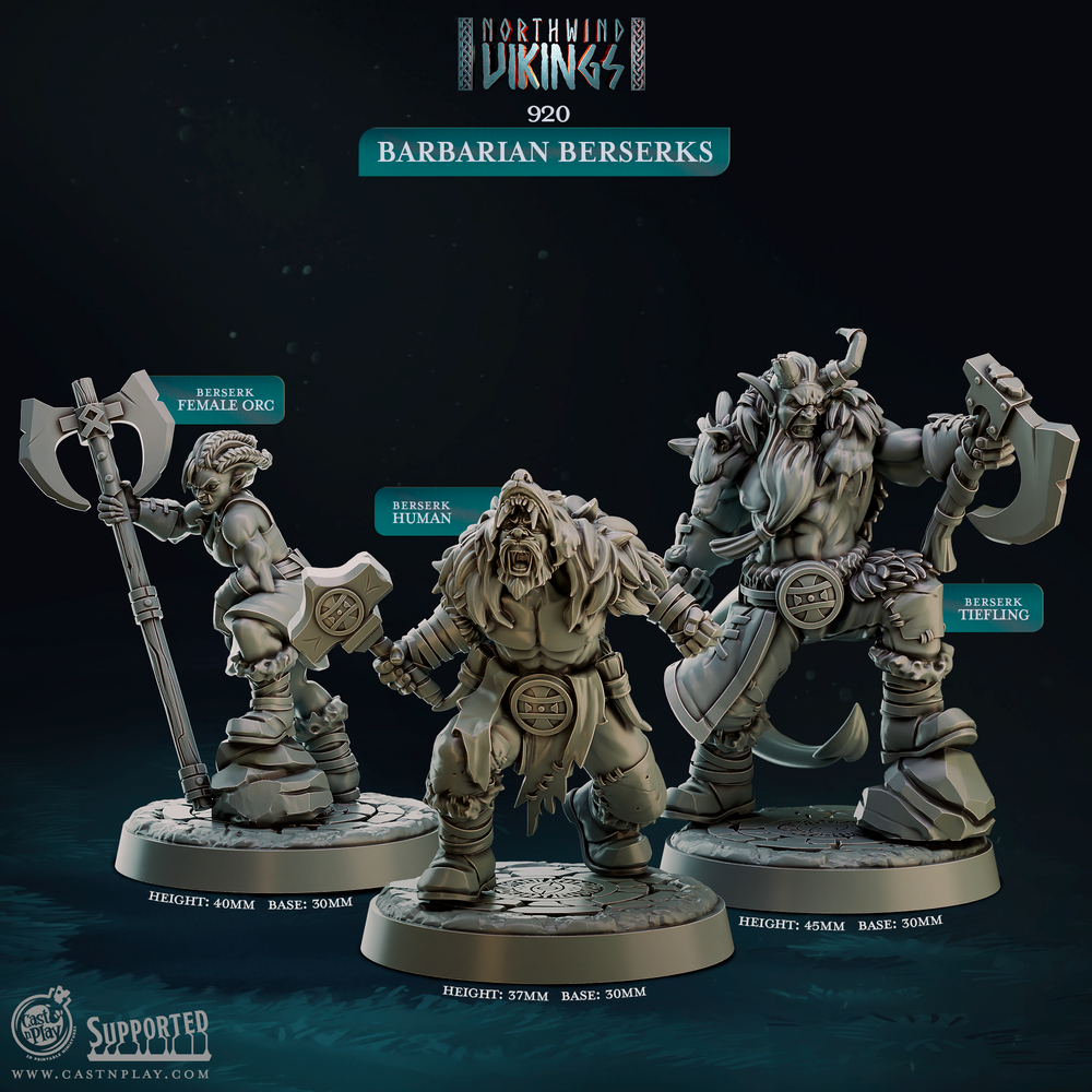 3D Printed Cast n Play Barbarian Berserks Northwind Vikings 28mm 32mm D&D (Online Only)