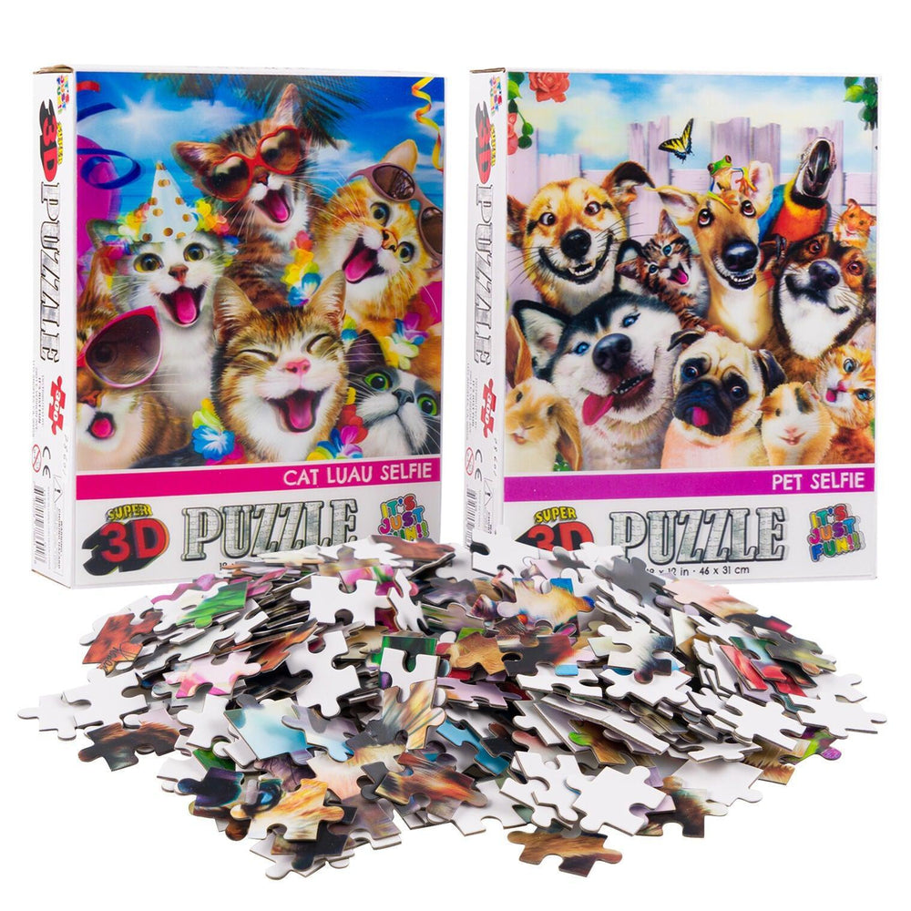 Cat Luau & Pet Selfie Set of 2 300 Piece Lenticular Jigsaw Puzzles Prime 3D (ONLINE ORDER ONLY)