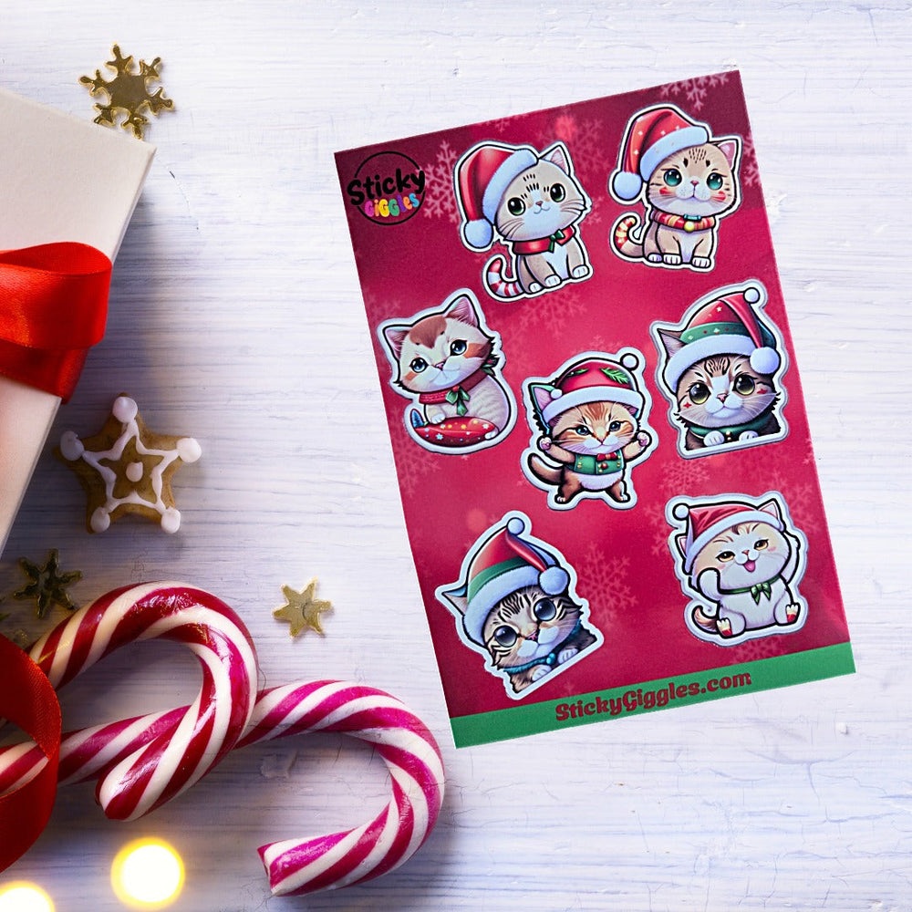 Adorable Christmas Cats Sticker Sheet 7 Stickers (ONLINE ORDER ONLY)