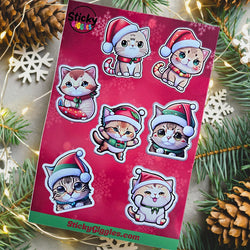 Adorable Christmas Cats Sticker Sheet 7 Stickers (ONLINE ORDER ONLY)
