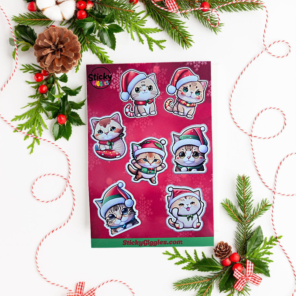 Adorable Christmas Cats Sticker Sheet 7 Stickers (ONLINE ORDER ONLY)