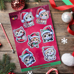 Adorable Christmas Cats Sticker Sheet 7 Stickers (ONLINE ORDER ONLY)