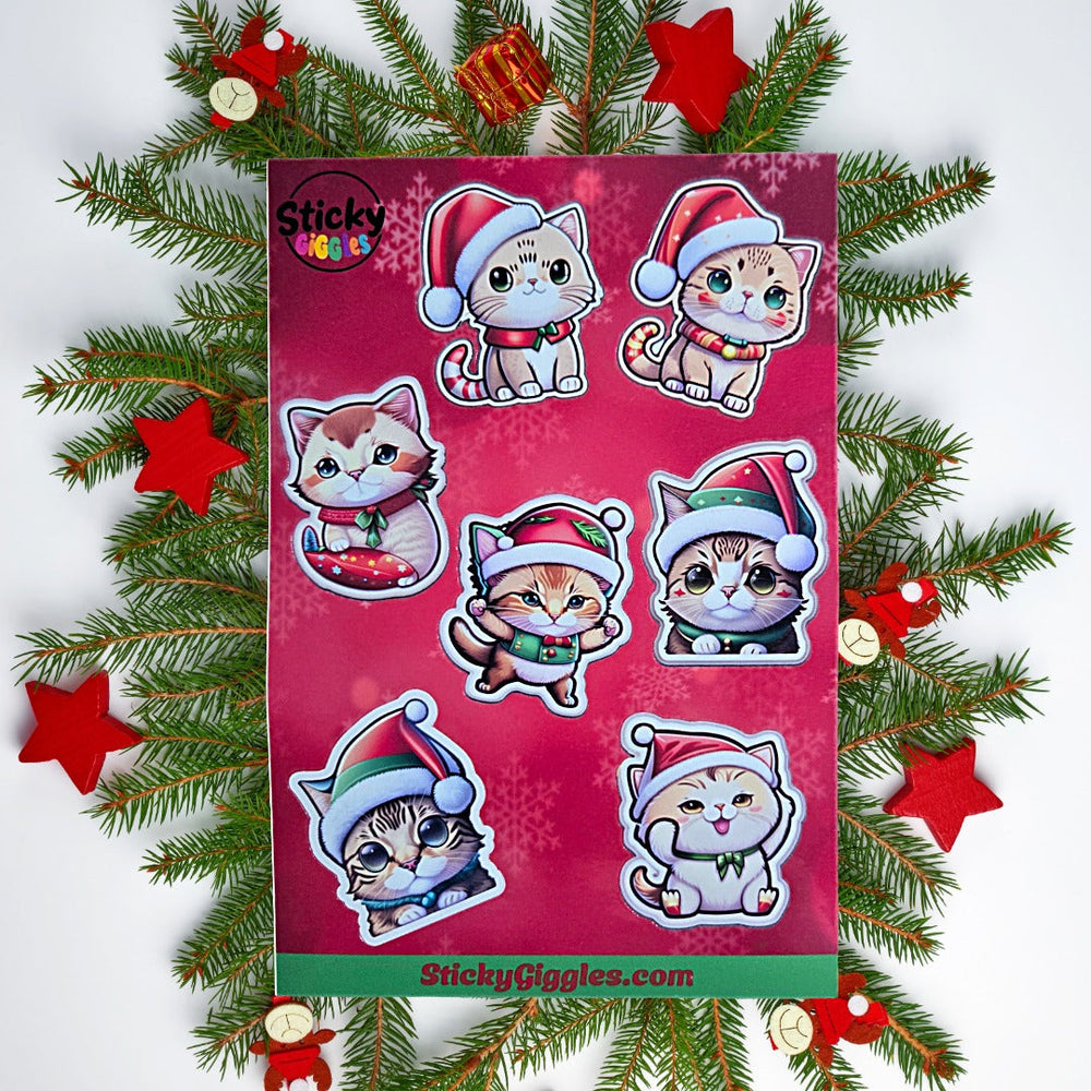 Adorable Christmas Cats Sticker Sheet 7 Stickers (ONLINE ORDER ONLY)