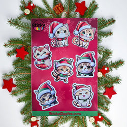 Adorable Christmas Cats Sticker Sheet 7 Stickers (ONLINE ORDER ONLY)