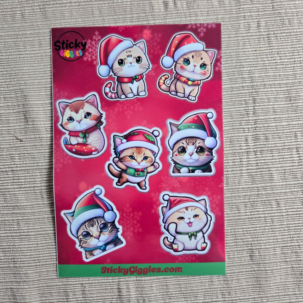 Adorable Christmas Cats Sticker Sheet 7 Stickers (ONLINE ORDER ONLY)