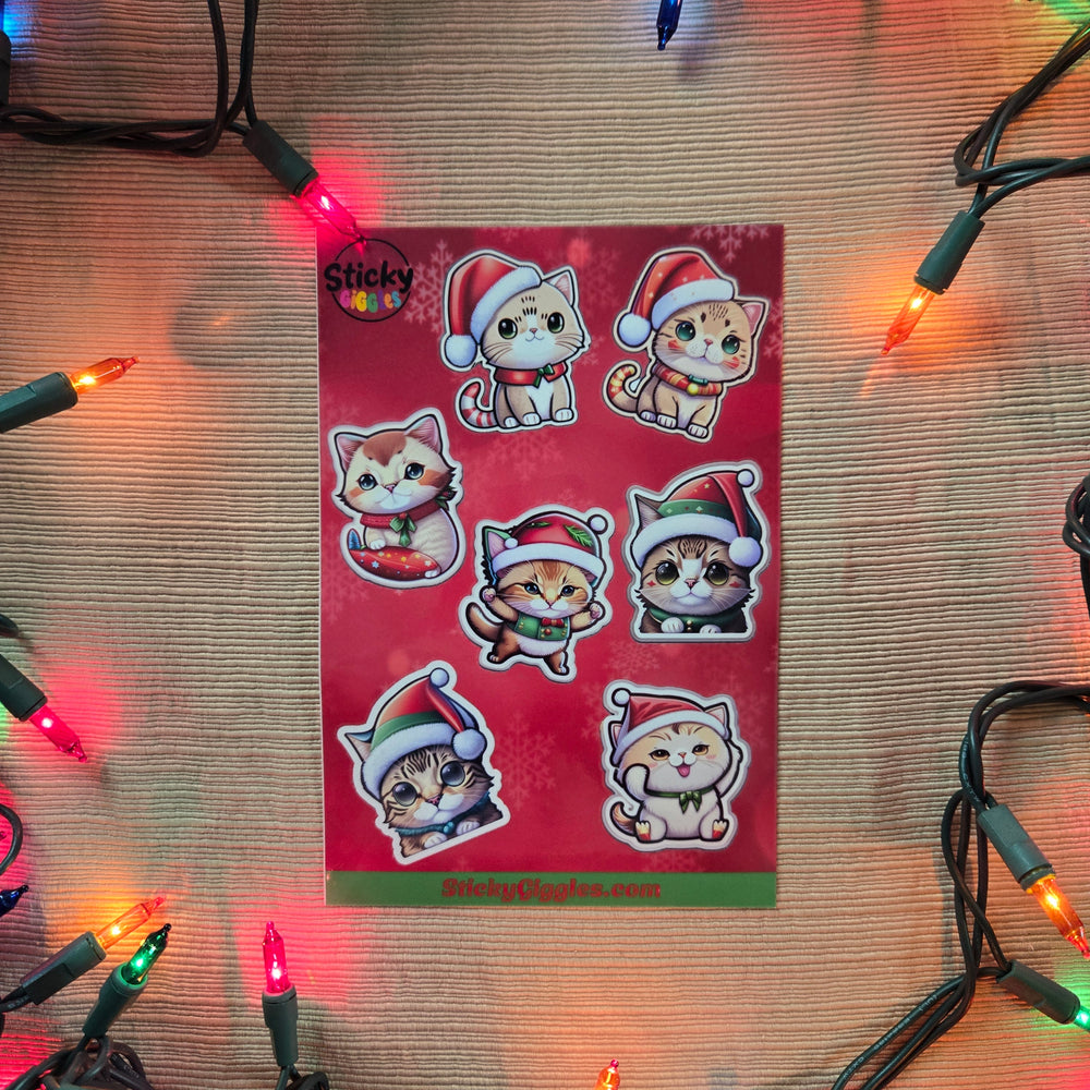 Adorable Christmas Cats Sticker Sheet 7 Stickers (ONLINE ORDER ONLY)