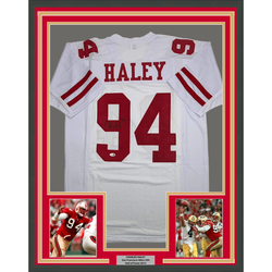 Framed Autographed/Signed Charles Haley 35x39 San Francisco White Football Jersey JSA COA