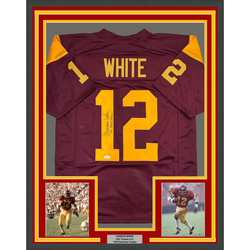 Framed Autographed/Signed Charles White 35x39 79 Heisman USC Southen Cal Maroon College Football Jersey JSA COA