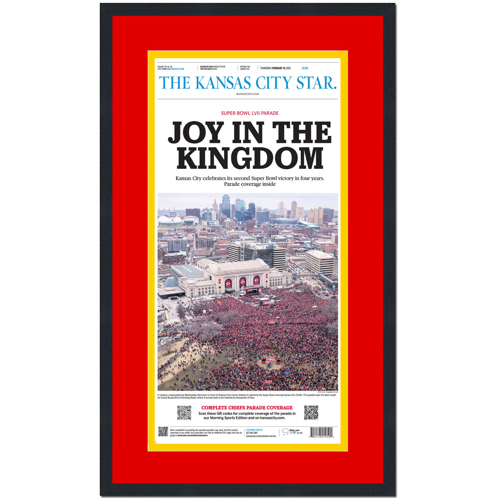 Framed Kansas City Star Chiefs Parade Super Bowl LVII 57 Champions 14x24 Football Newspaper Cover Photo Professionally Matted