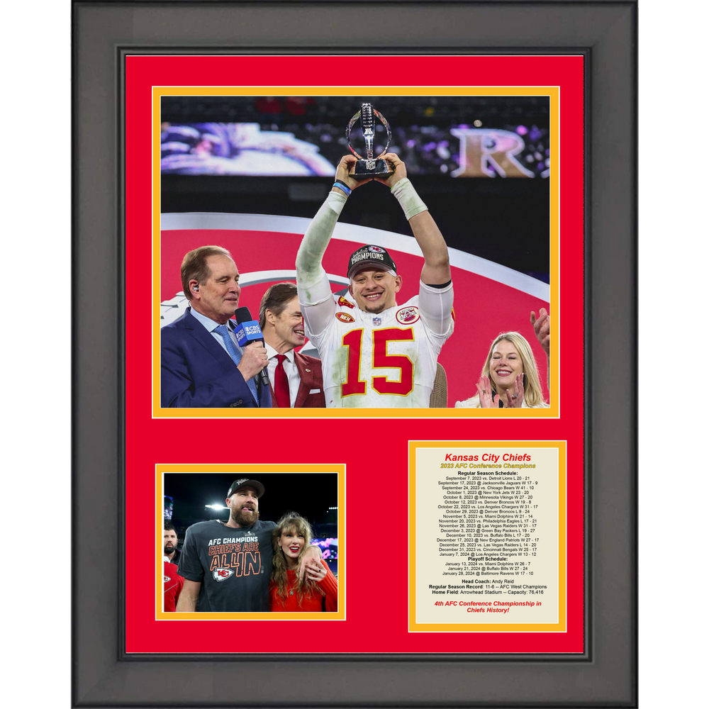Framed Kansas City Chiefs 2023 AFC Conference Champions Football 11"x14" Three Photo Collage (ONLINE ORDER ONLY)